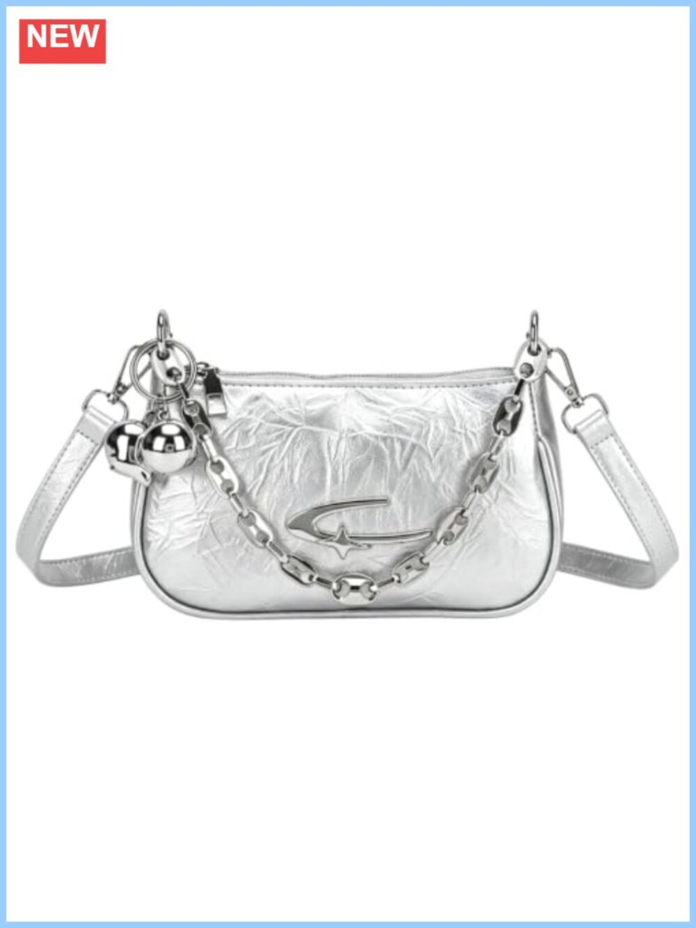Goth Y2K PU Leather Crescent Moon Shoulder Handbag Metal Chain